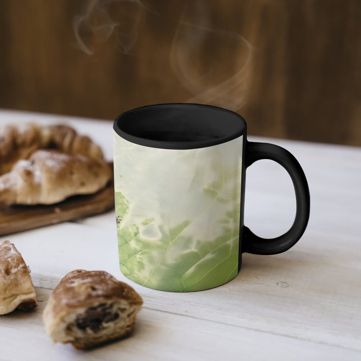 Magische Mok - Foto op Warmte Mokken - Koffiemok - Hagedis - Blad - Nerven - Groen - Magic Mok - Beker - 350 ML - Theemok