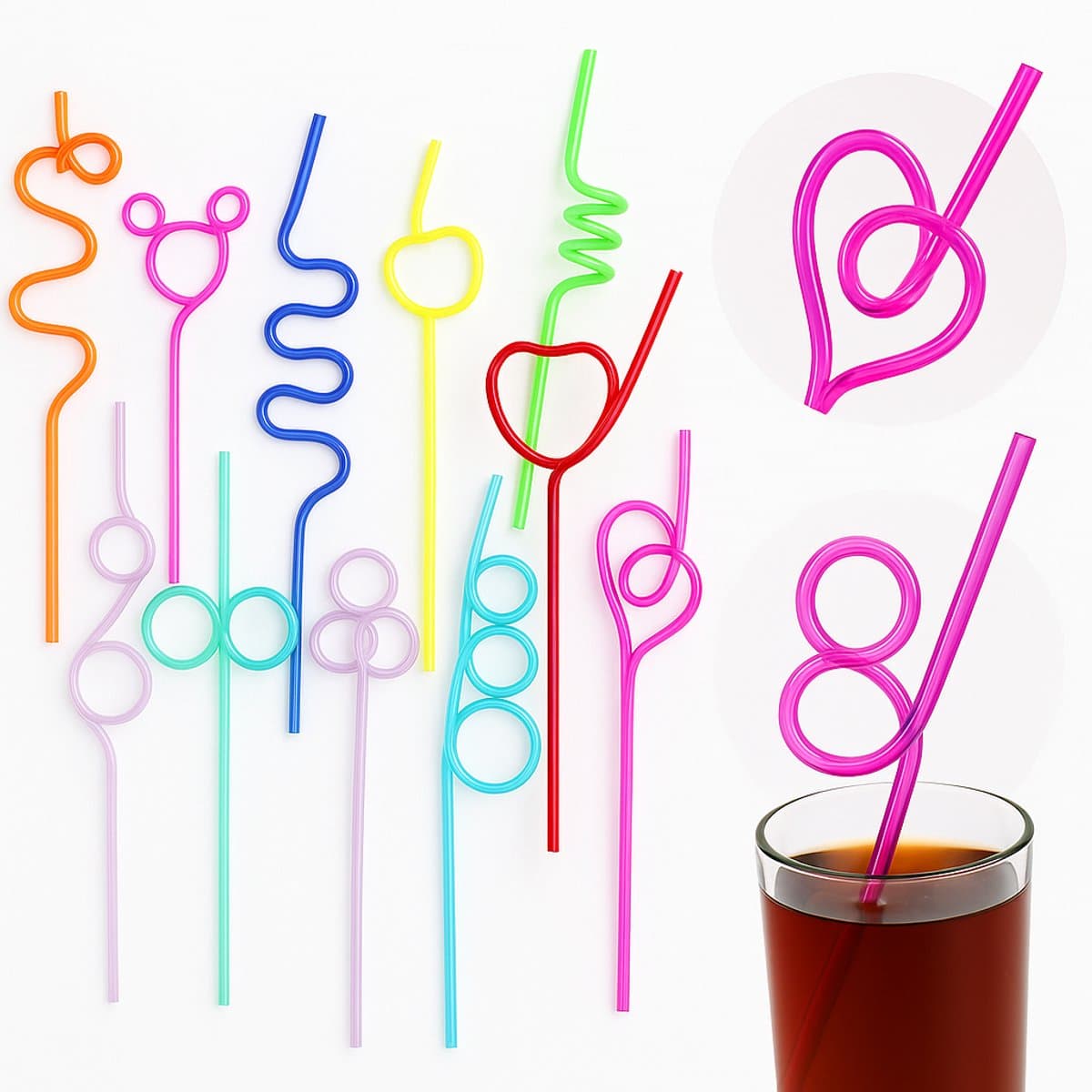 BOTC Gekke rietjes voor kinderen - 12 stuks Herbruikbare Rietjes - Gekrulde gekke drinkrietjes - voor activiteitenfeestjes