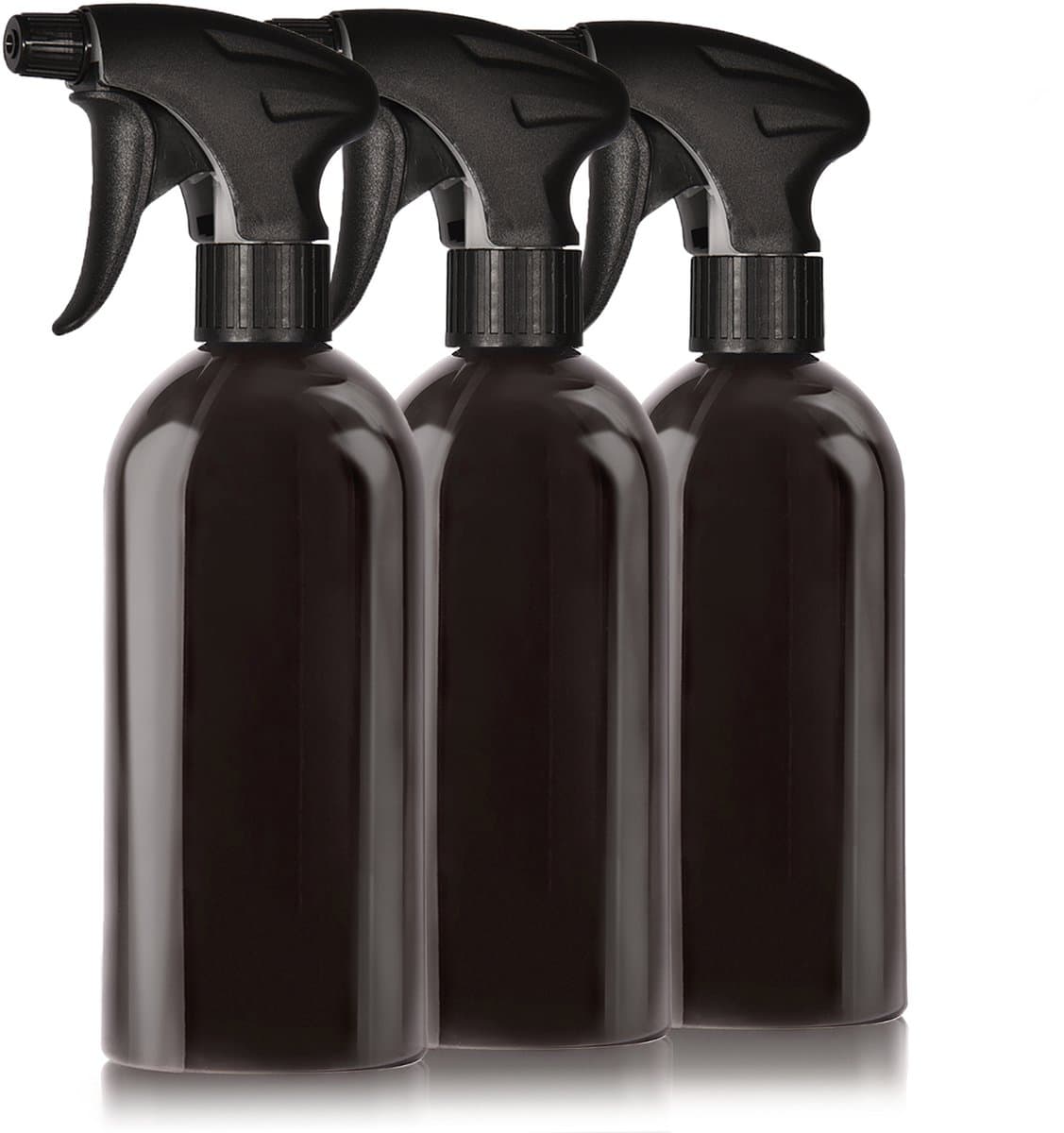 Oputec 3 x 500 ml sprayflessen – zwarte kunststof flessen met verstelbare sproeikop & etiketten – hervulbaar & lekvrij