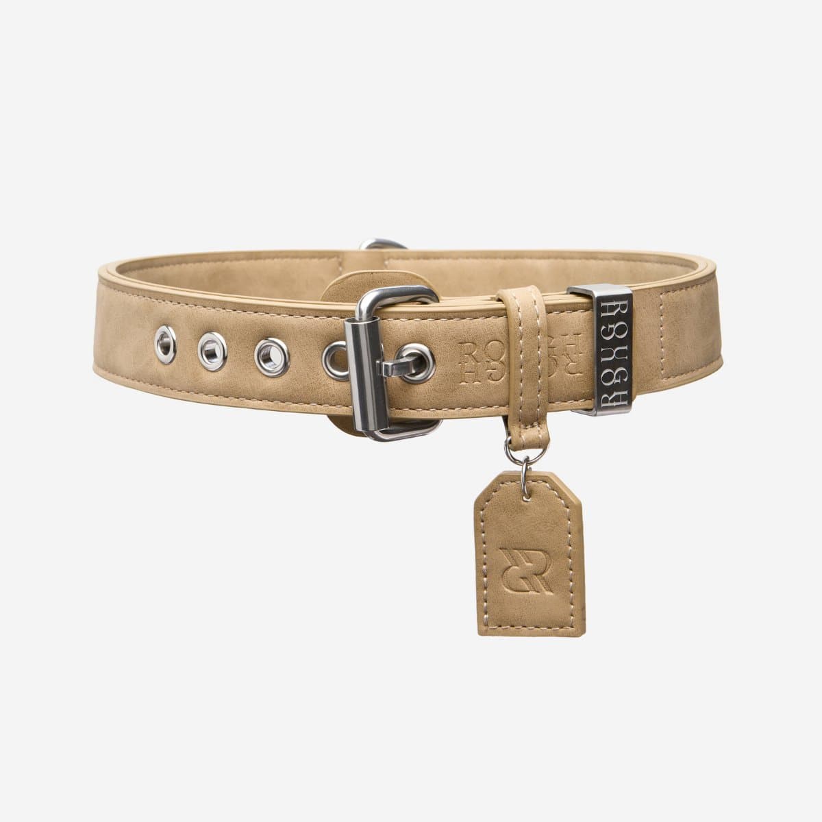 Rough Rough Leren Hondenhalsband - Sterke Halsband voor Grote Hond - Leer (vegan) - Beige maat L
