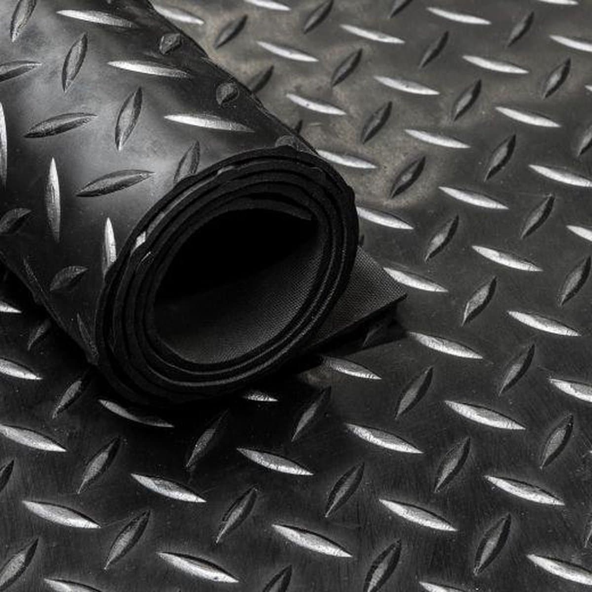 IVOL Rubbermat op rol - Diamant motief Zwart - 3mm breedte 220 cm - Rubber loper - Per strekkende meter