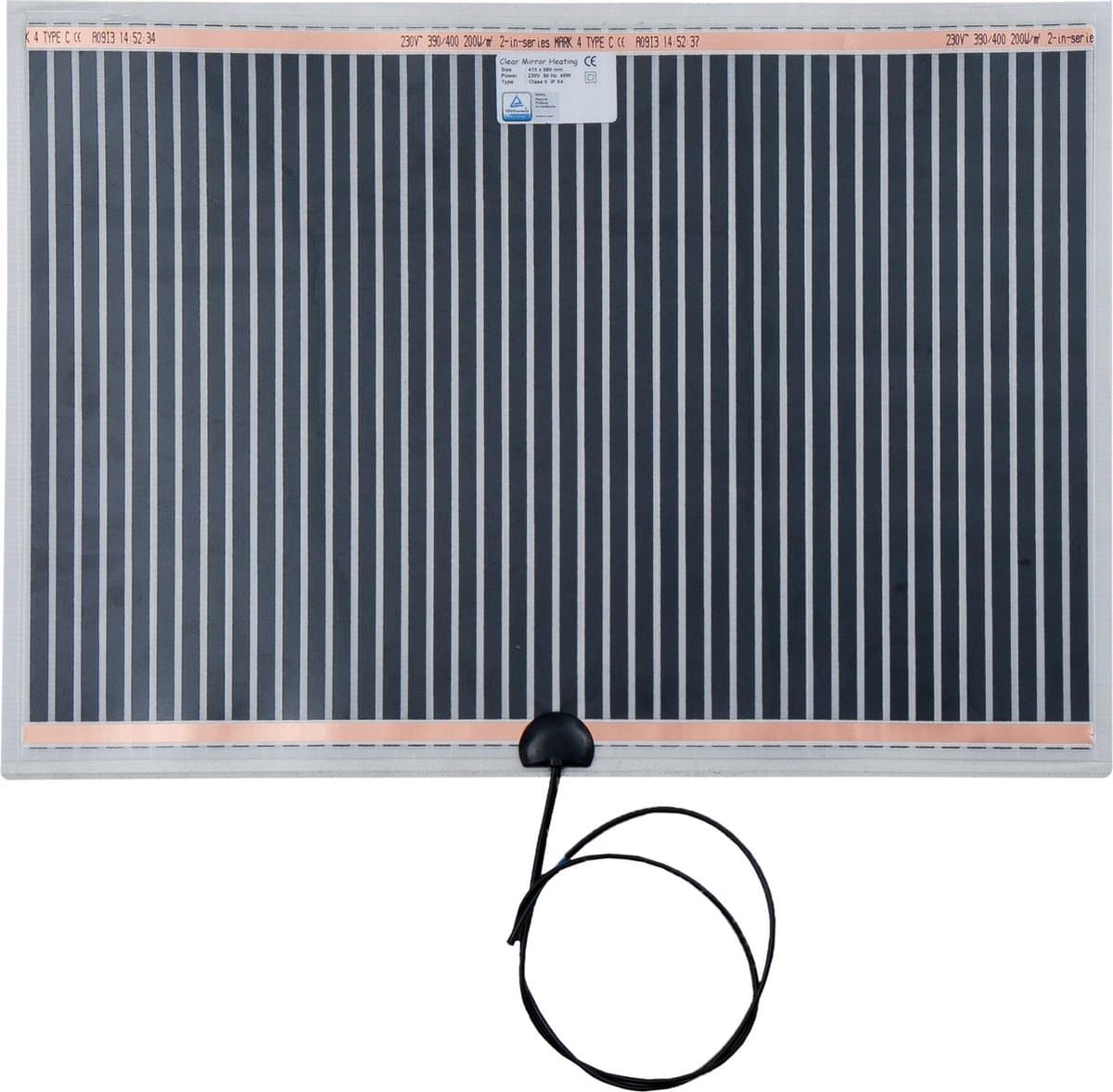 Spiegelverwarming 55 x 80 cm – 80 Watt - Anti-condens - Zelfklevend - Direct op 230 volt stroom of schakelaar aan te sluiten - Montage achter spiegel