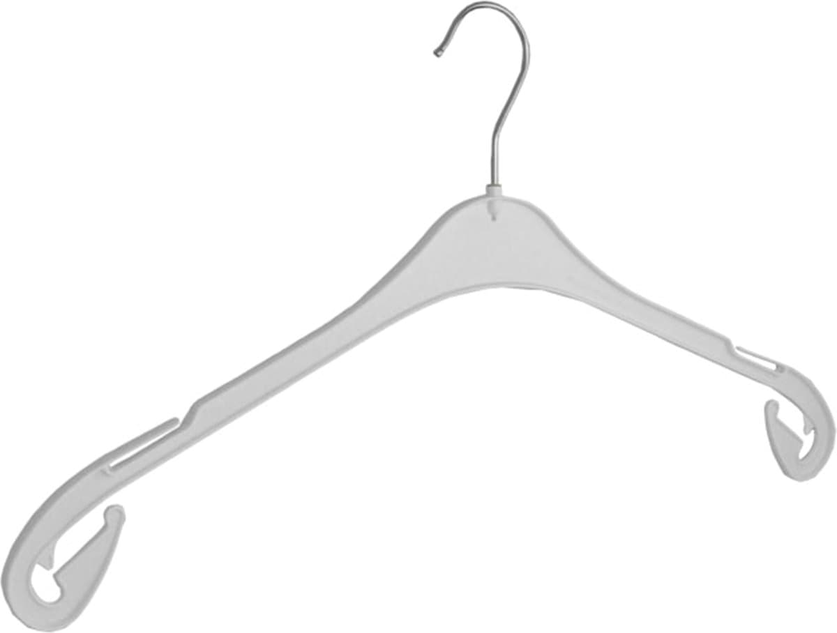 De Kledinghanger Gigant - Kledinghanger - Volwassenen - T47 - 100 Stuks - Blousehanger - Shirthanger - Kunststof - Wit - Rokinkepingen - 47 cm - Kleerhanger - T-Serie (T47_01/100)