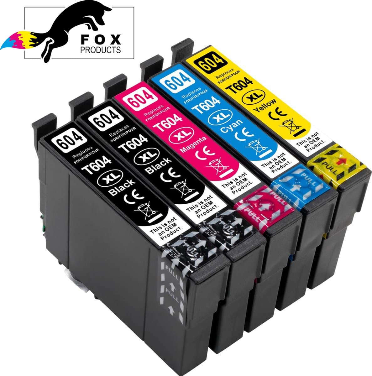 FoxProducts® 604 604XL T604 - cartridges - 5stuks geschikt voor epson - Expression Home XP-2200 - XP2205 - XP3200 - XP3205 - XP4200 - XP4205 - WorkForce WF2910DWF - WF2930DWF - WF2950DWF