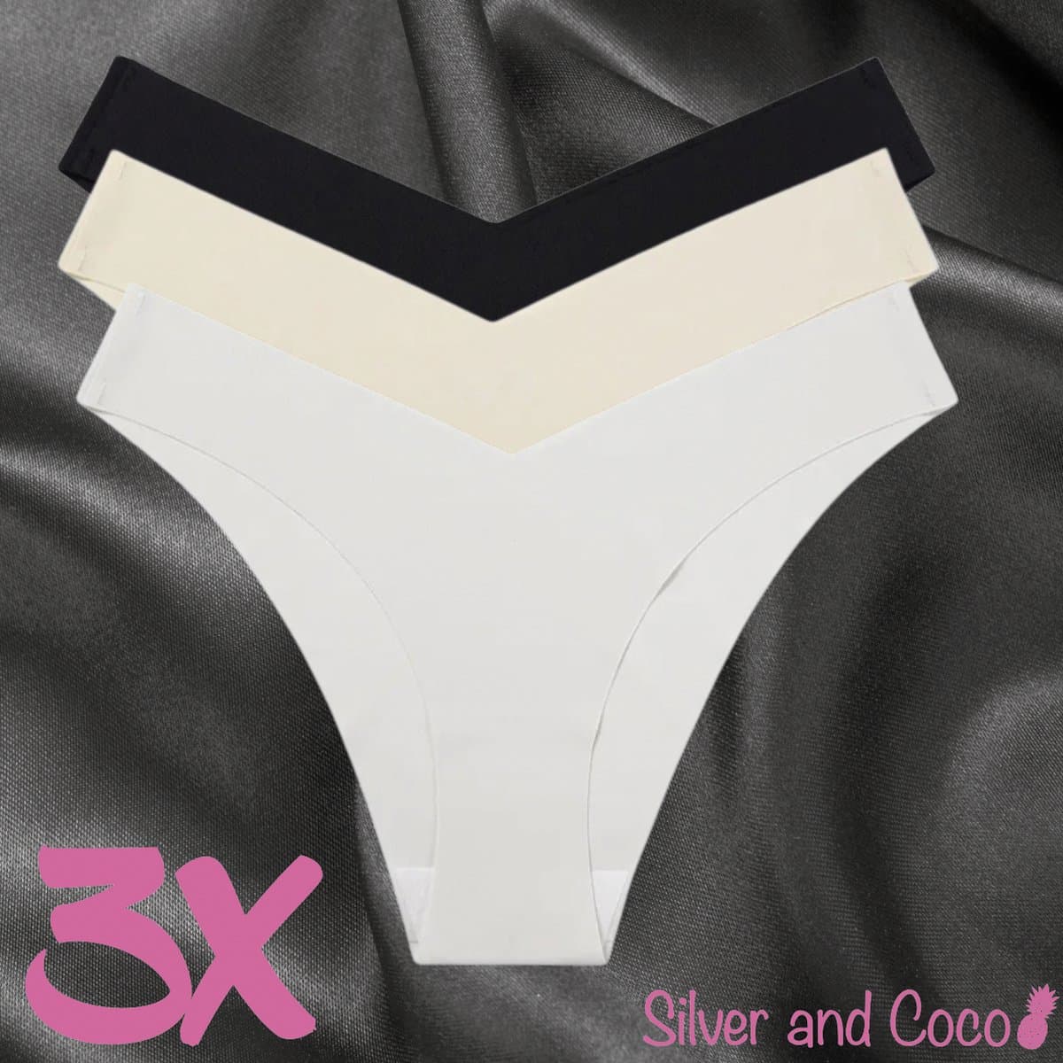 SilverAndCoco® - 3 stuks Naadloze Onderbroeken / Seamless Broekje Dames / Zacht Brazilian Slipje / Naadloos Stretch Ondergoed Vrouw / Hipster Dames Lingerie Onderbroek Slip Black Nude - Zwart Beige Wit / Small