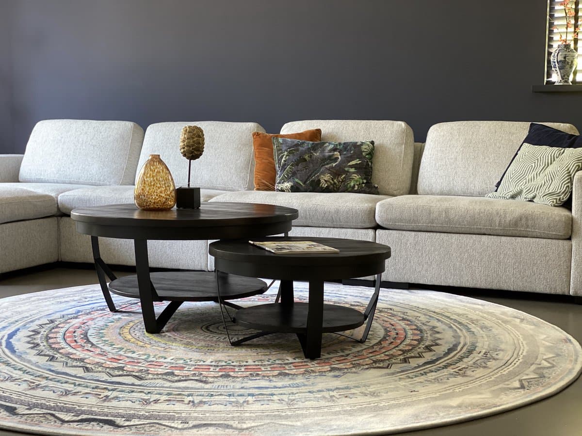 Combideal salontafel rond mangohout 90 & 65 cm Zwart