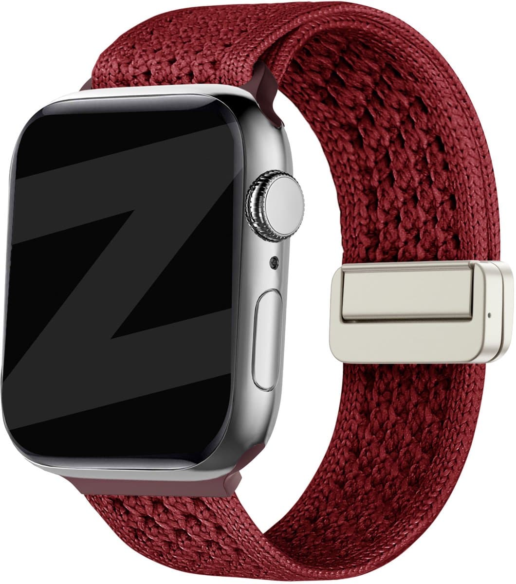 Bandz Vintage nylon band met magneetsluiting - geschikt voorApple Watch Series 1/2/3/4/5/6/7/8/9/10/11/SE/SE2/SE3 - iWatch bandje stof voor kleine maten 38mm 40mm 41mm 42mm (wijnrood)