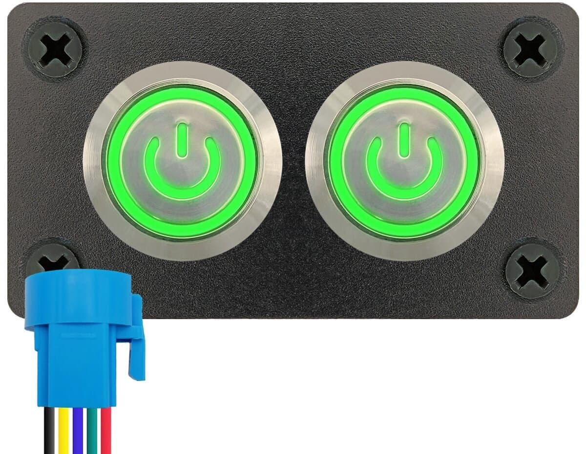 ProRide Metalen drukschakelaar 12-24V ON-OFF - Inbouwpaneel tweevoudig - 22mm - IP67 - LED indicatie Groen