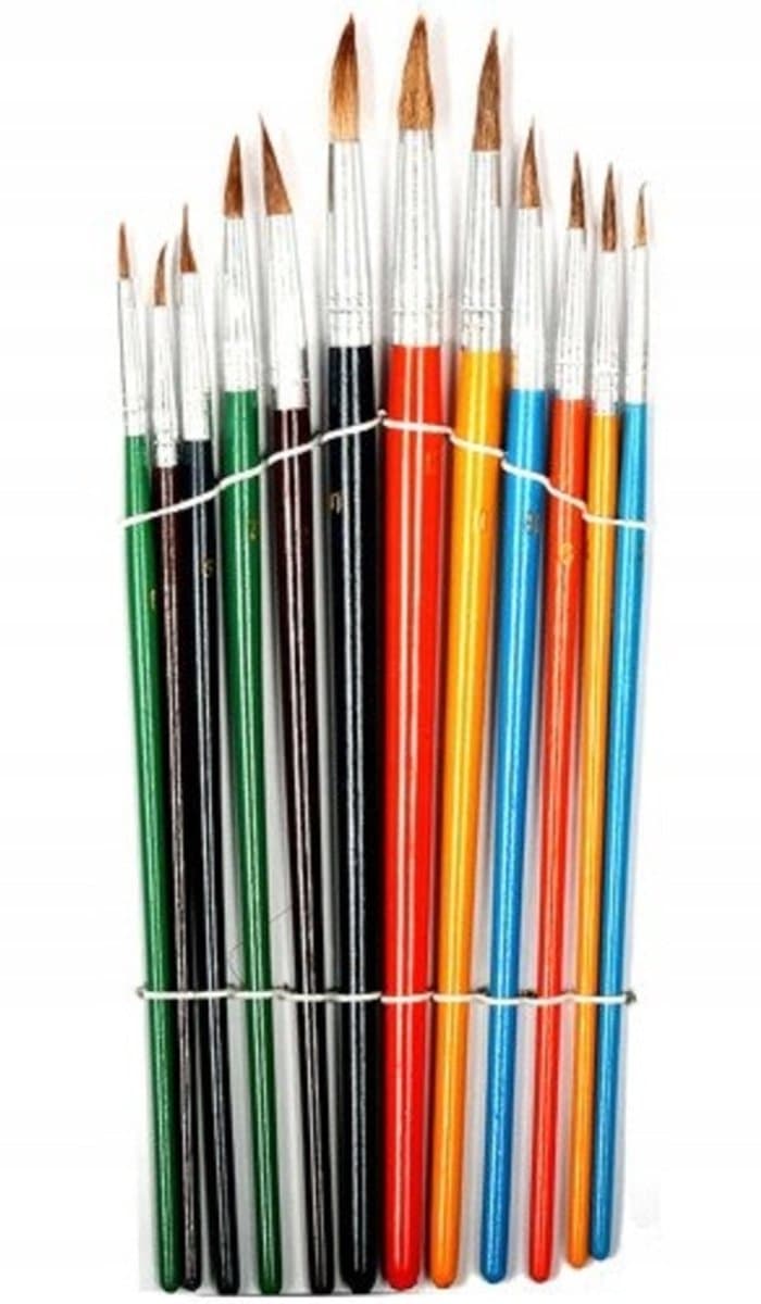 Titanum Serie - Kegelpenselen voor Aquarelverf - 12 stuks - Houten Handgrepen - Kleurrijk - Geitenhaar