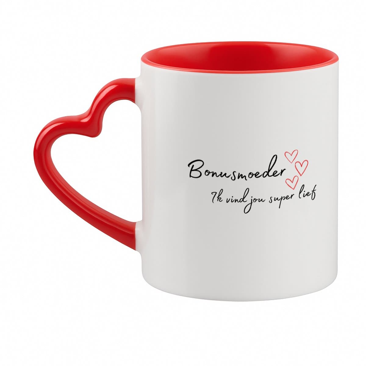 Hacebo® - bonusmoeder ik vind jou super lief koffiebeker met hart oor rood - Mama - de liefste bonusmoeder - thee mok - koffie beker - Moeder cadeautjes - moederdag - verjaardag - geschenk - kado - koffiemok - 330 ML