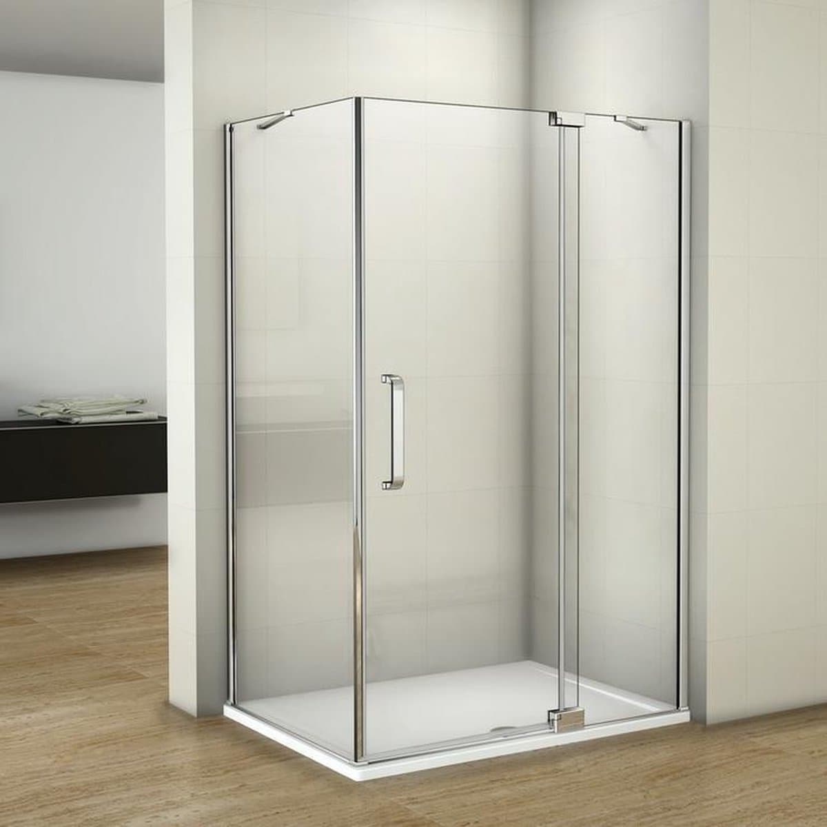 Douchecabine 8mm NANO glas, wand met deur 90x195cm douchedeur, vastwand 90cm