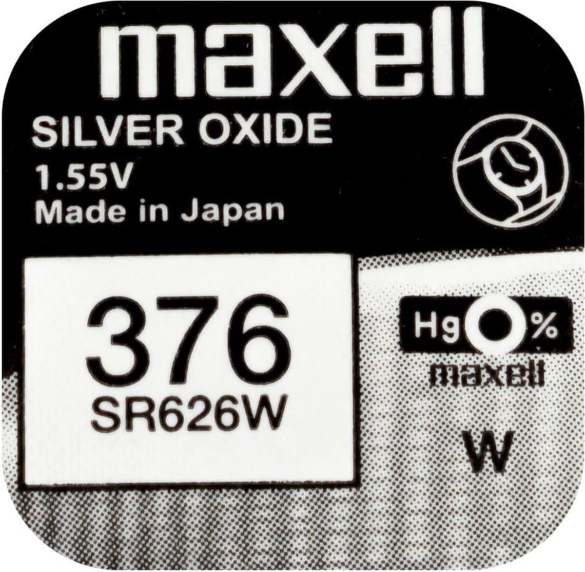 MAXELL 376 / SR626W zilveroxide knoopcel horlogebatterij 2 (twee) stuks