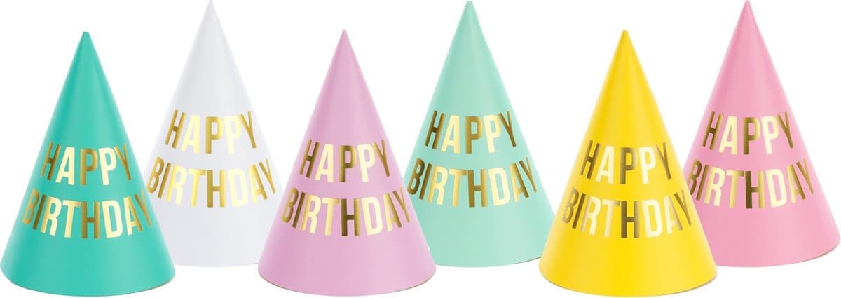 Feesthoedjes Happy Birthday - 6 stuks