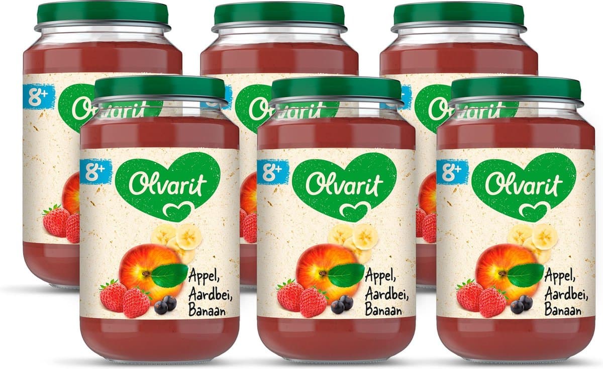 Olvarit Fruithapje 8+ Maanden – Appel Aardbei Banaan – 6 x 200g