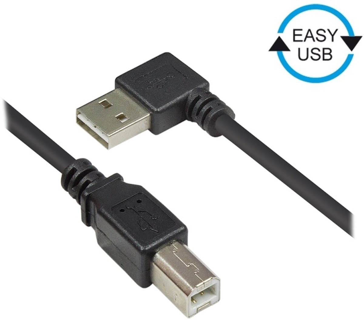 Easy-USB haaks naar USB-B kabel - USB2.0 - tot 0,5A / zwart - 5 meter
