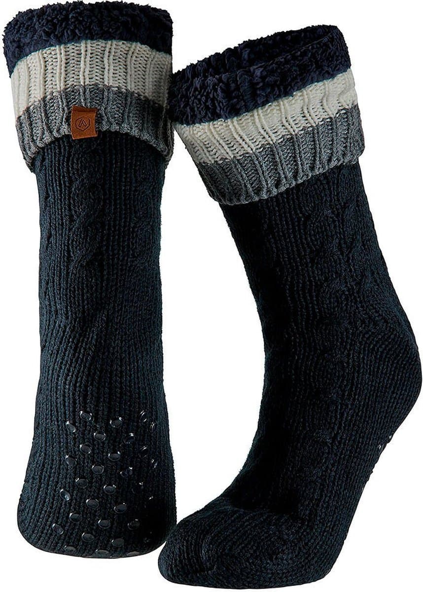 Apollo huissokken heren/dames - antraciet - maat 41-46 - anti-slip - Gebreid/fleece - slaapsokken/bedsokken