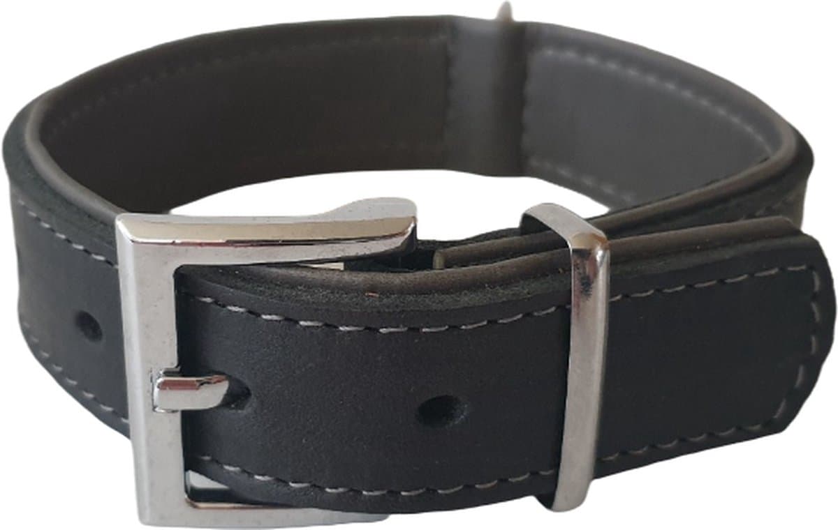 GRIZO Luxe Halsband / Hondenhalsband - Echt Leder - Nappa voering - Zwart - Breedte 25 mm - Nekomtrek 25 - 34 cm (GELIEVE ALVORENS BESTELLEN OPMETEN)