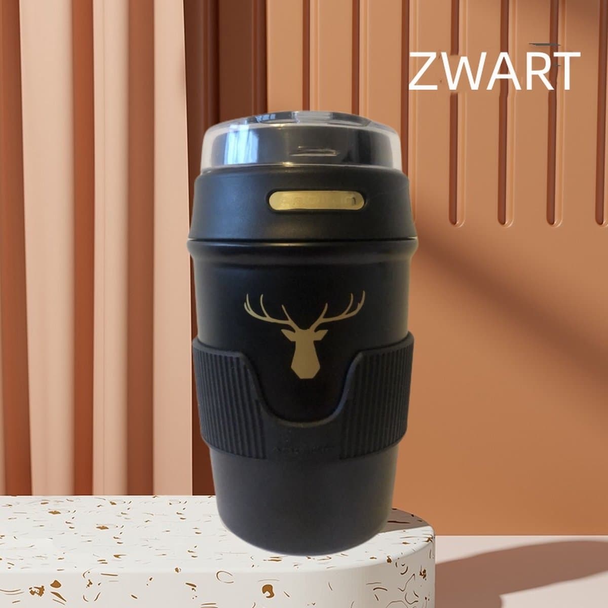 Floraweg Cup - Drinkbeker To GO- Lekvrij Dubbelwandig ,RVS 316, Thermosbeker Koffiebeker- Koffie en Thee - 400ml Zwart