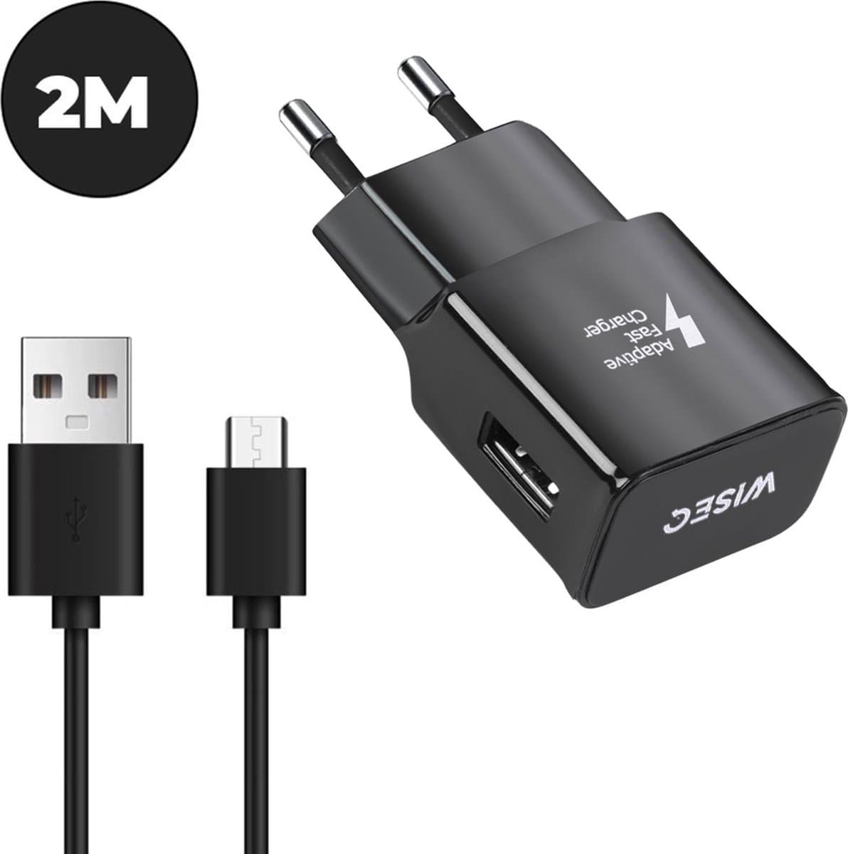 WISEQ Oplader voor Samsung + 2 Meter Micro-USB Oplaadkabel - Zwart