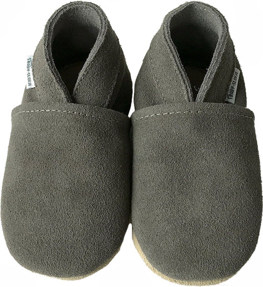 Donkergrijze suede babyslofjes van Baby-Slofje maat 23/24, 18-24 maanden