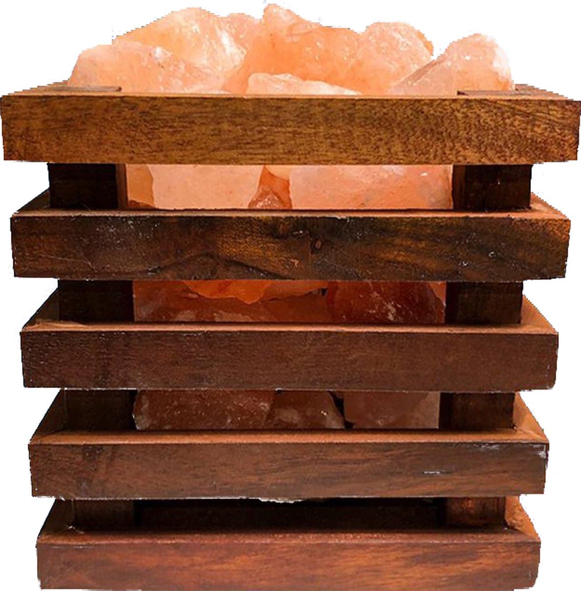 Zoutlamp - Himalaya Zoutstenen - Houten Korfje  - Vierkant