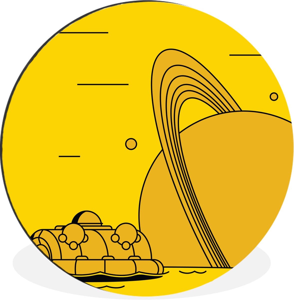 WallCircle - Wandcirkel - Muurcirkel - Planeet - Geel - Illustratie - Aluminium - Dibond - 30x30 cm - Binnen en Buiten