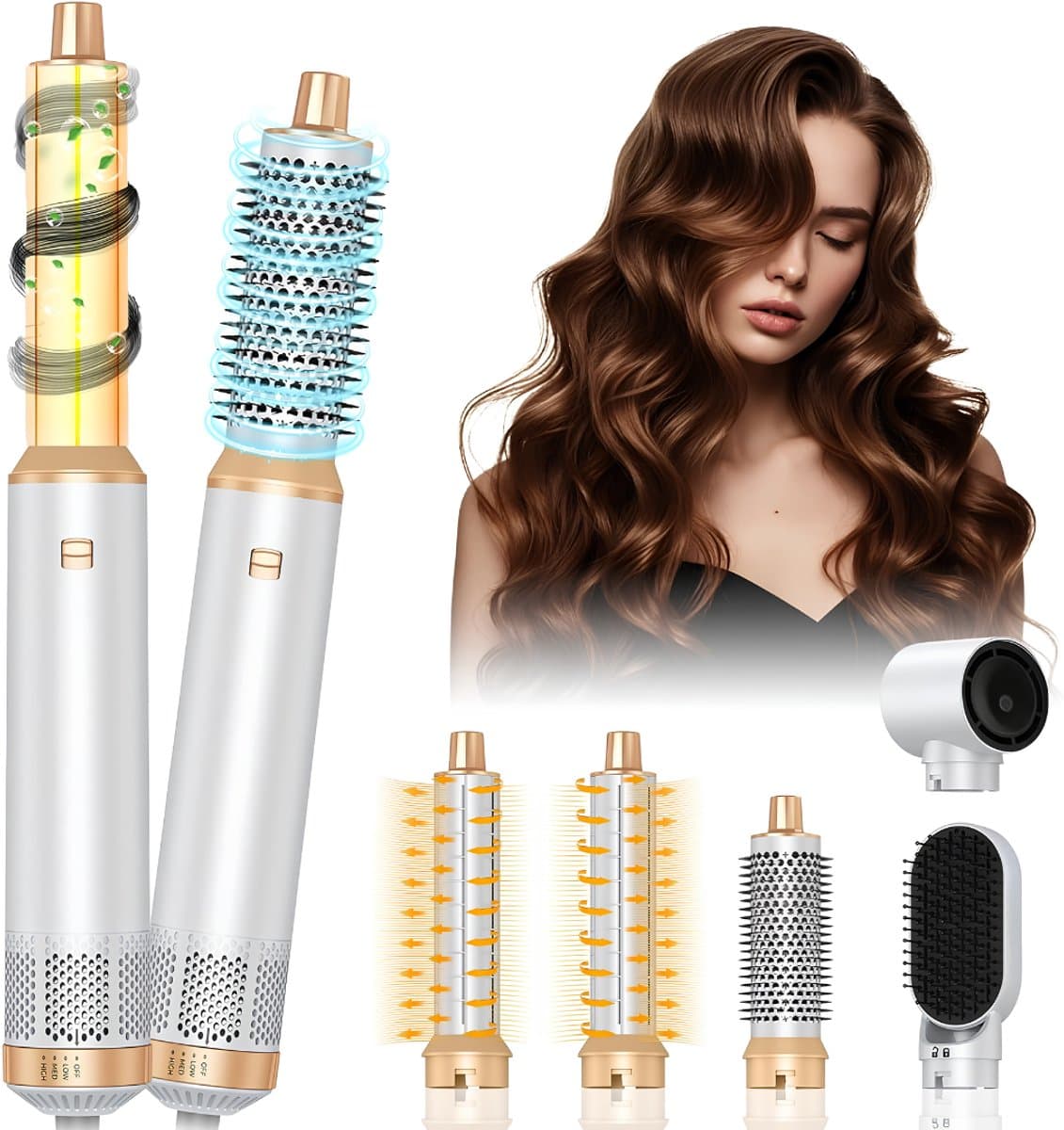 SP® Krultang - 5-in-1 Blazende Borstel - Airstyler - Multistyler - Wit en Goud - 5cm x 5cm x 15cm