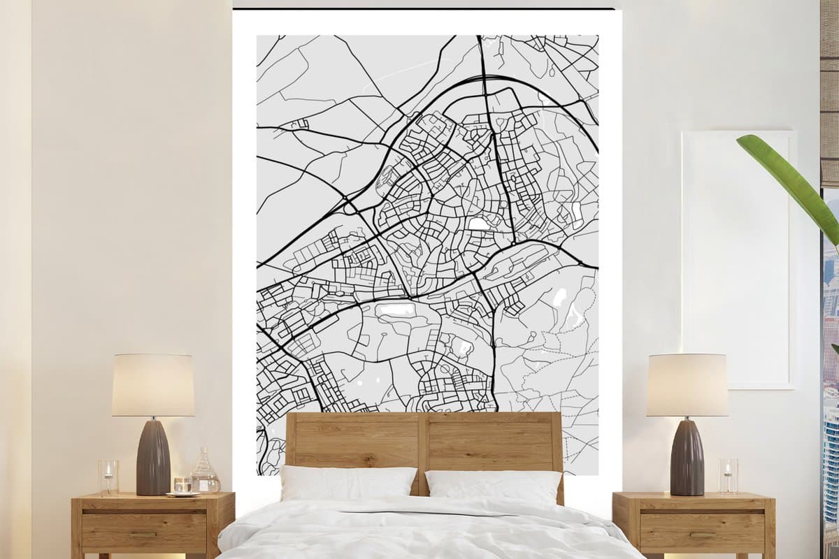 Behang - Fotobehang Stadskaart - Brunssum - Grijs - Wit - Breedte 180 cm x hoogte 280 cm - Plattegrond