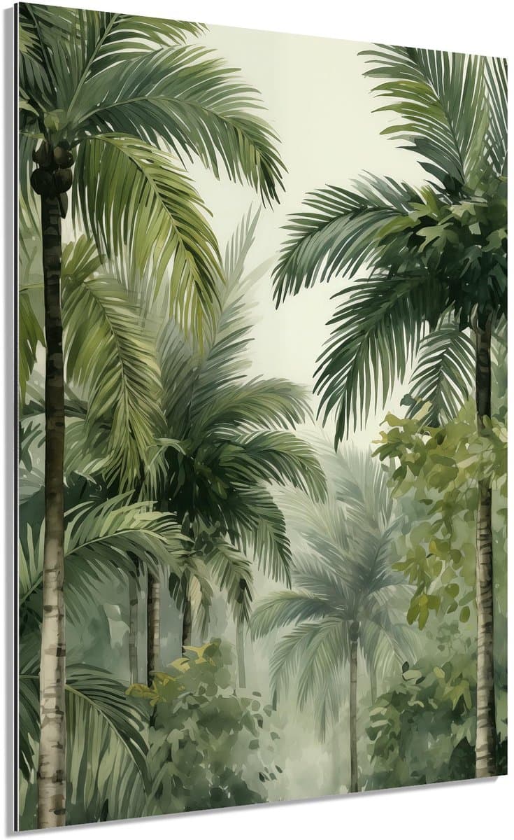 Tropische palmen groen - Schilderij 40x60 cm - Wanddecoratie op Aluminium Dibond - Aluminium Wandpaneel