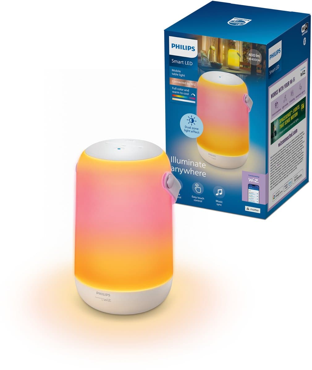 Philips Smart Lighting - Mobile Tafellamp - RGB - Twee lichtzones - Gekleurd en wit licht - Muzieksynchronisatie - Wit - Werkt met de WiZ app - Wifi