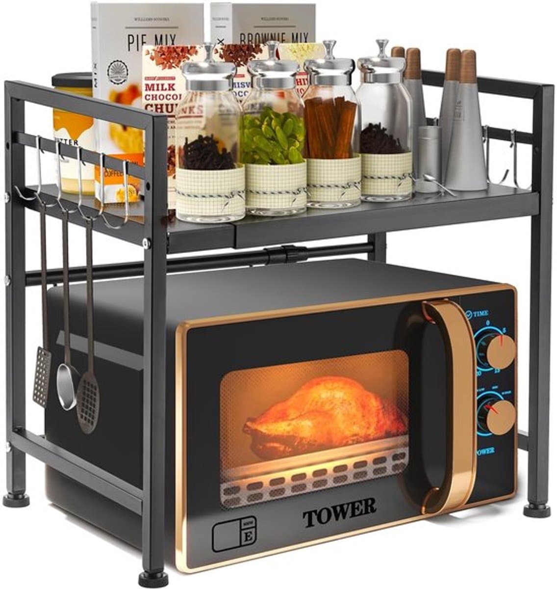 Zeynomax - Magnetronrek - Keuken Organizer - Verstelbare Hoogte - Zwart