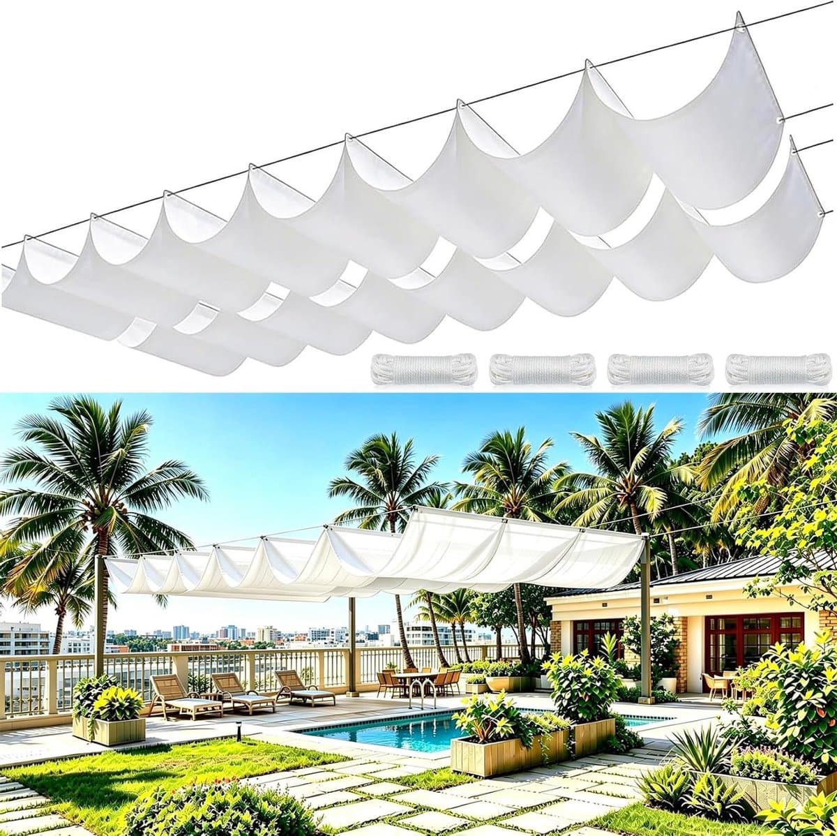 Terras Zonwering Intrekbaar - Schaduwdoek Balkon - Buiten Zonnen - Waterdicht Polyester - 90 x 300 cm - Wit