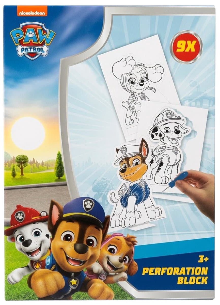Prikblok Paw Patrol blauw - 9 kleurplaten om te prikken - inclusief prikmat en prikpen - 3+ - perforation block - Nickolodeon