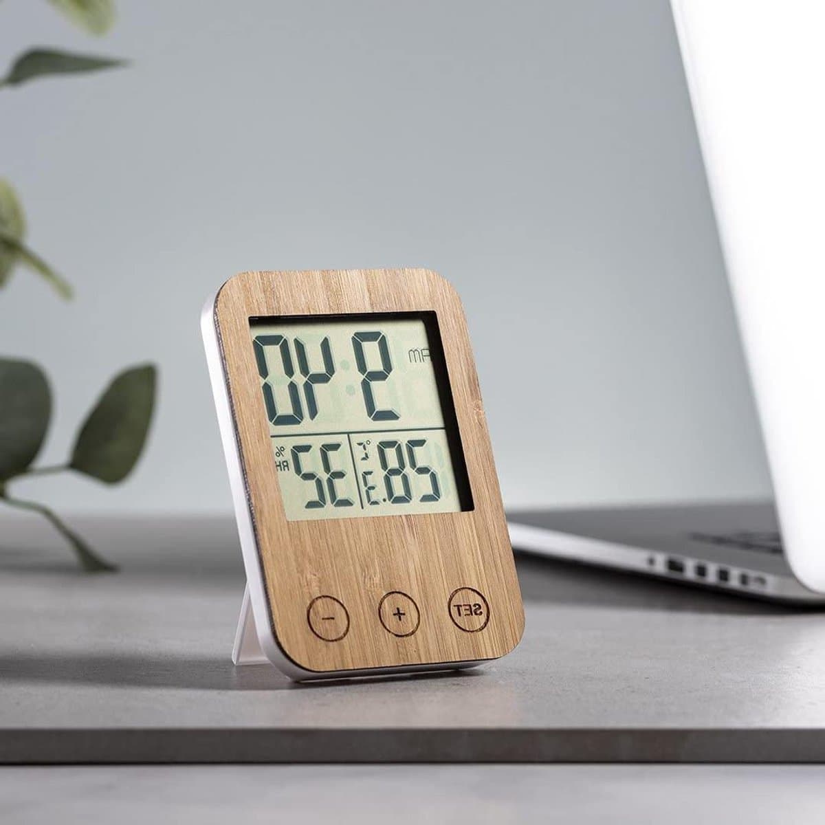 Weerstation - Thermometer Hygrometer - Binnenklimaat Monitoren - Bamboe Houten Design - 8.5 x 12 x 6 cm - Houtkleur