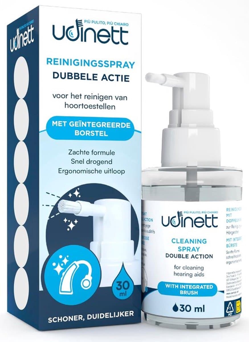 SnelShoppen - Cleaning Spray voor Hoortoestellen 30ml met Ingebouwde Borstel - Alcoholvrije Formule voor Eenvoudige Reiniging van Oordopjes en Bluetoo