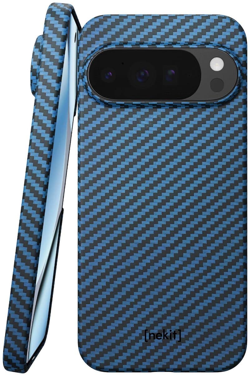 NEKIT Fiber Hoesje Geschikt voor Google Pixel 10 Pro XL - Compatibel met MagSafe en Qi2 - High-Tech Kevlar - PixelSnap Back Cover Ultra Dun - Blauw