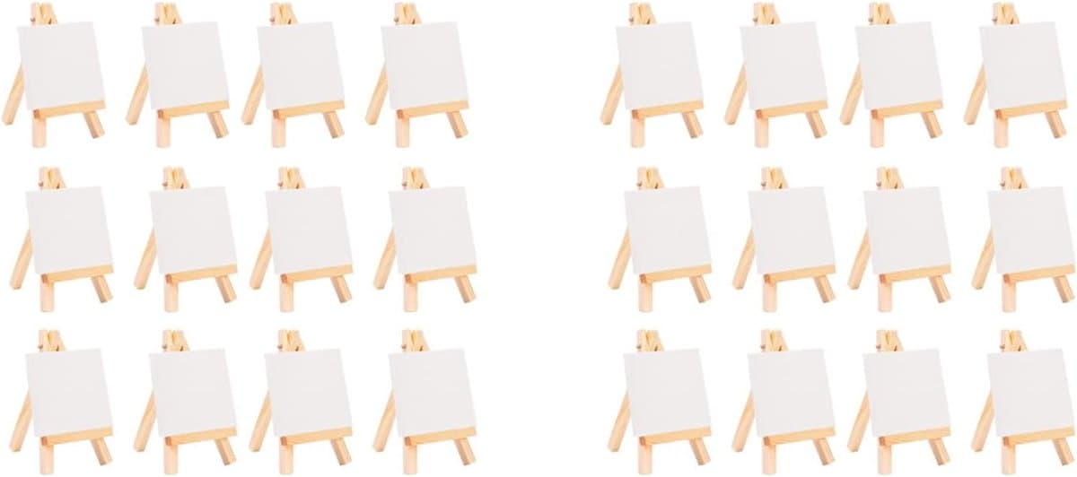 Mini Ezel Canvas - Kunstenaar Set - Creatief Tonen - Natuurlijk Hout - 24 Stuks - Houtkleur