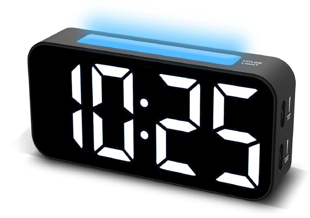 Wekker - Digitale Wekker met RGB Nachtlamp - 8 Kleuren - Alarmklok met Snooze, 2 Alarmen - Wit