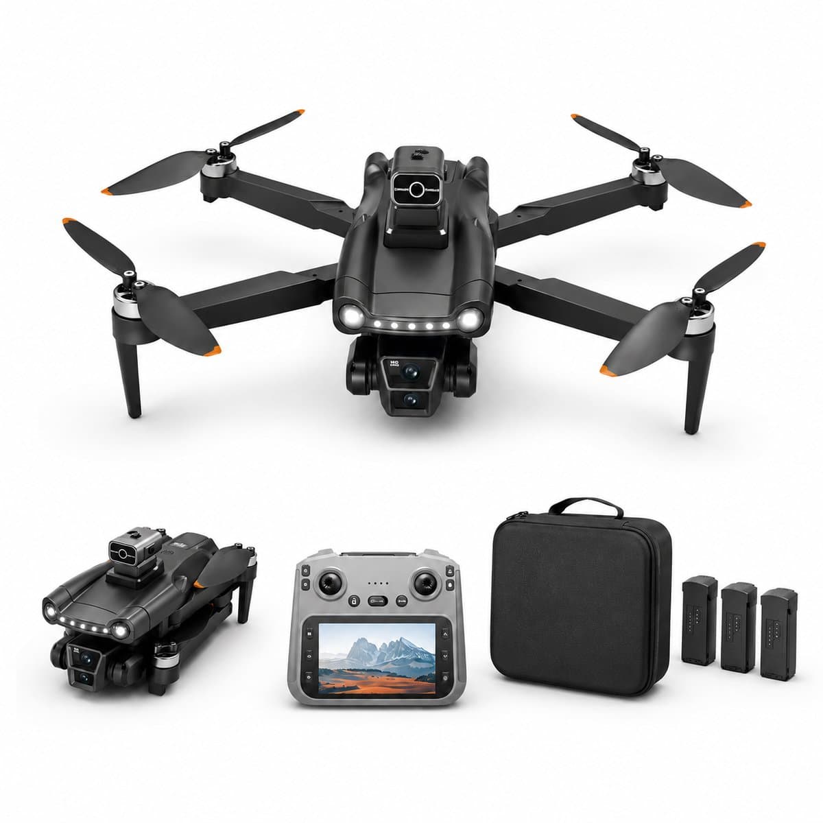 Gloovon® - GPS Drone Full HD - 3 Accu's & Scherm Controller - 360° Obstakelvermijding - Borstelloze Motoren - 90 Min Vliegen - Zwart