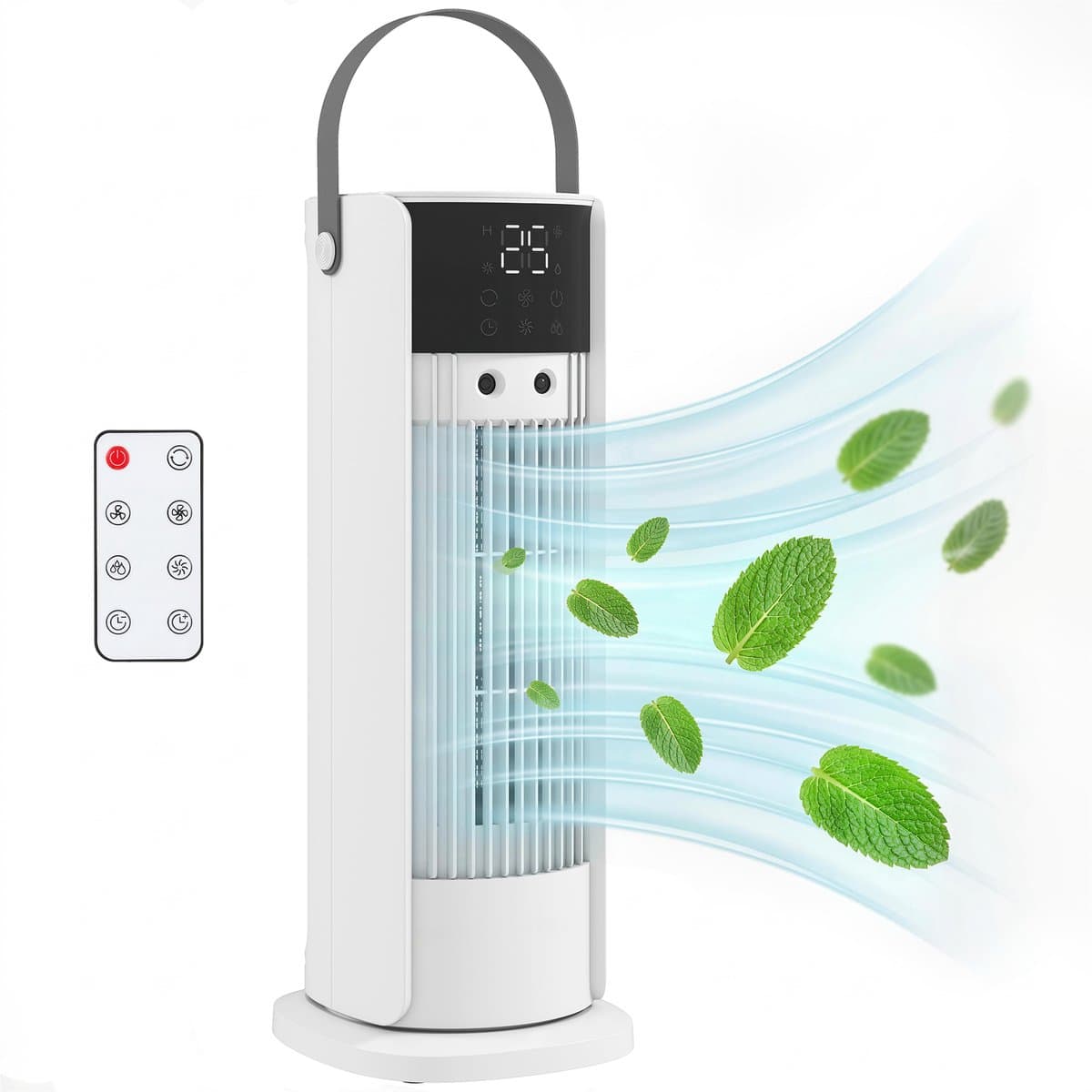 Homcom Bureauventilator-met nevelfunctie - RGB-verlichting - 3 snelheden - 90° oscillatie-10-uurs timer, afstandsbediening, wit