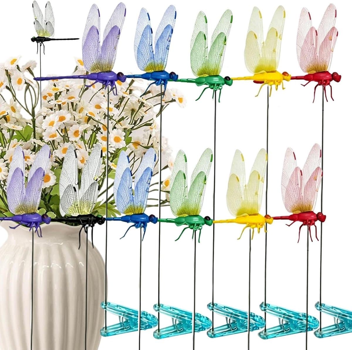 Libelle Clips - Vlieg Weg Decor - Buiten Decoratie - Weerbestendig Ontwerp - 12 Stuks - Mix Kleuren