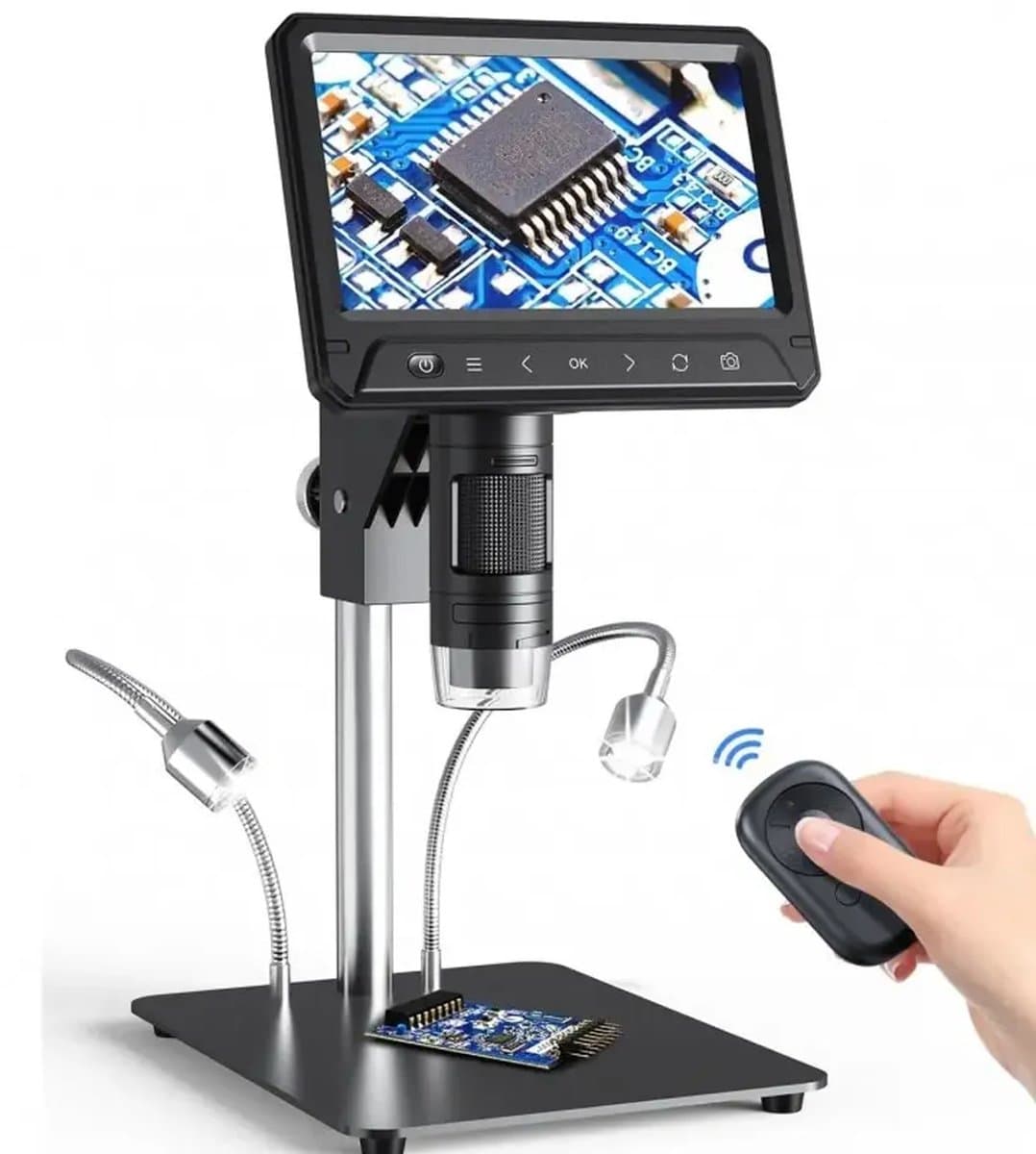 Inskam 331-A Digitale Microscoop - 17,8 cm IPS Scherm - 50x-1200x - 12MP - 28 LED Zijverlichting - Incl. 32GB MicroSD en Afstandsbediening