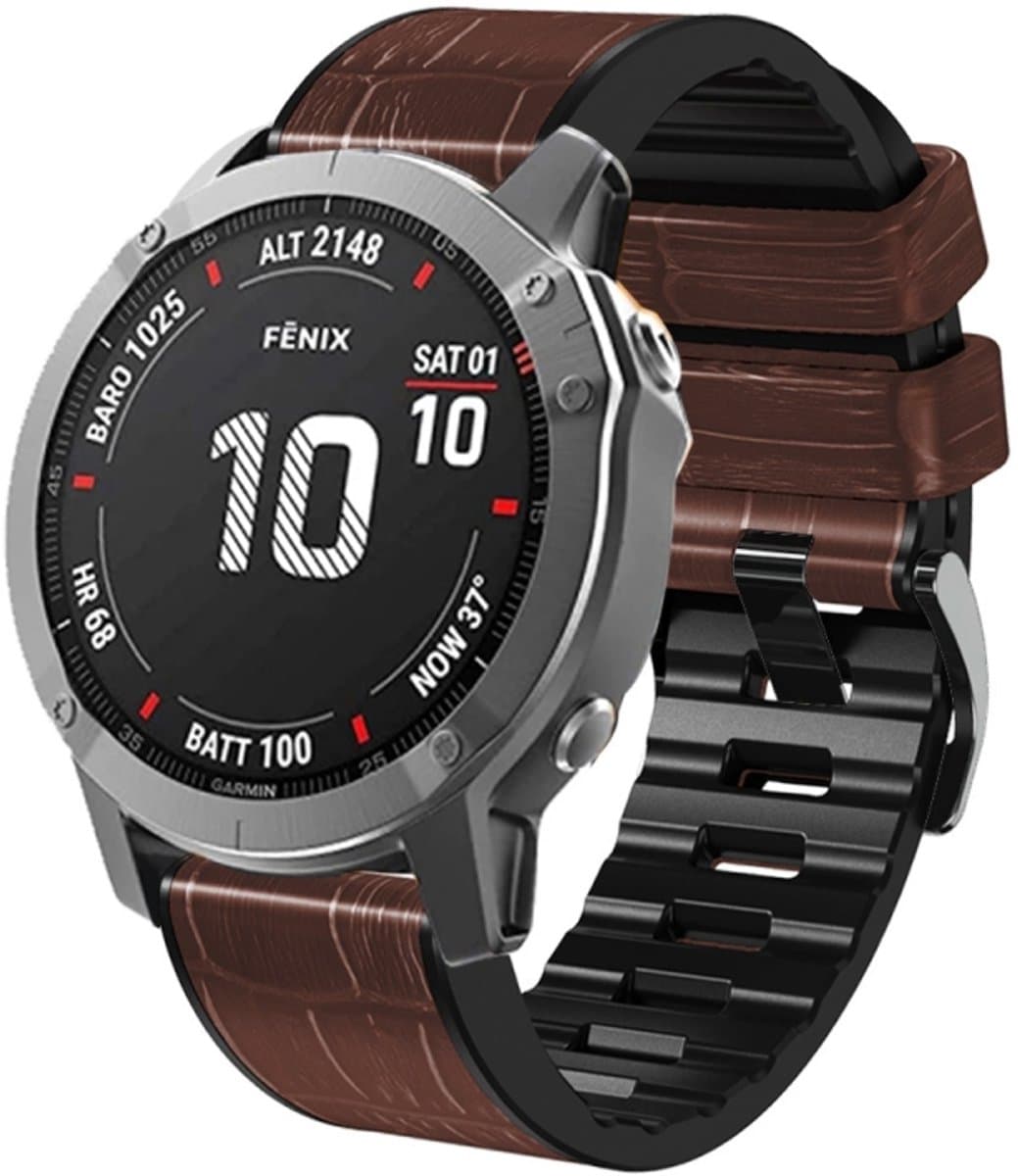 Voor Garmin Fenix 7/6 Pro/5 Plus 22 mm Crocodile Texture Silicone Leather Watch Band (Coffee)