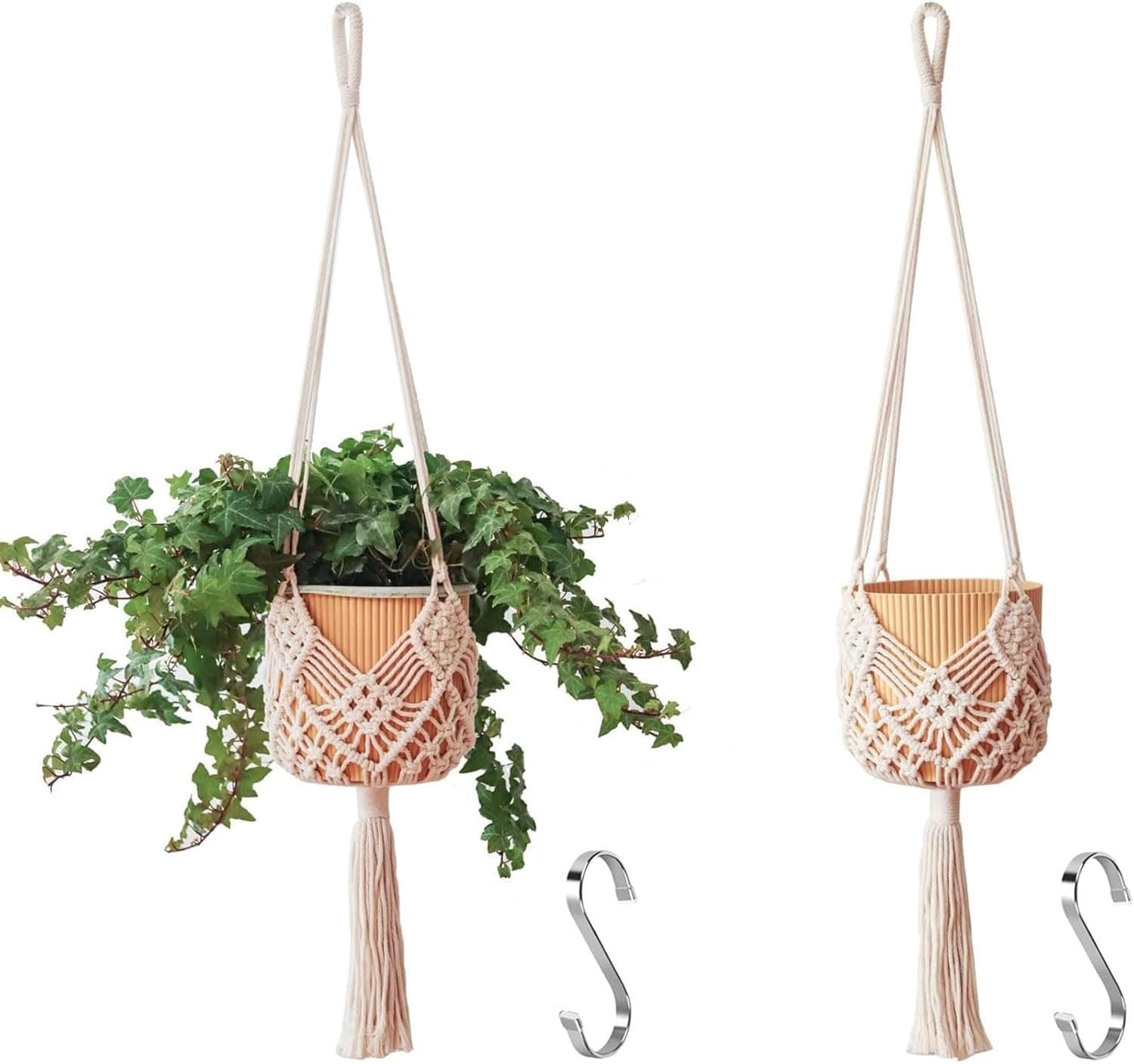 SnelShoppen - 2-delige set hangende plantenpotten met patronen, macramé plantenhangers voor binnen en buiten, geschikt voor potten tot 20 cm, boho pla