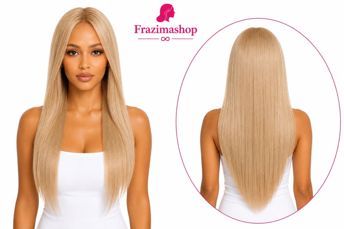 Frazimashop- Braziliaanse Remy steil pruik- Dames pruiken- Echt Haar- 22 inch- Pruik lang haar - Blond- Haarwerken echt haar- Pruiken - human hair 13x1T- lace wig- Pruik - Wasbaar - kleur 30 Honing blonde steil Pruik