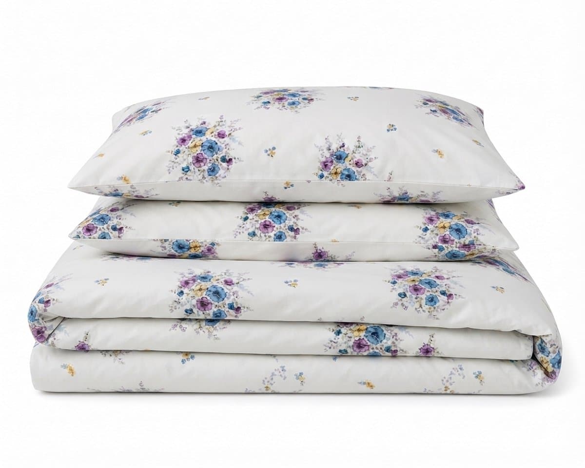 LALIVA Amélie Dekbedovertrekset – 200 x 220 cm – 100% Katoen – 2 Kussenslopen – Bloemen – Wit/Blauw/Paars