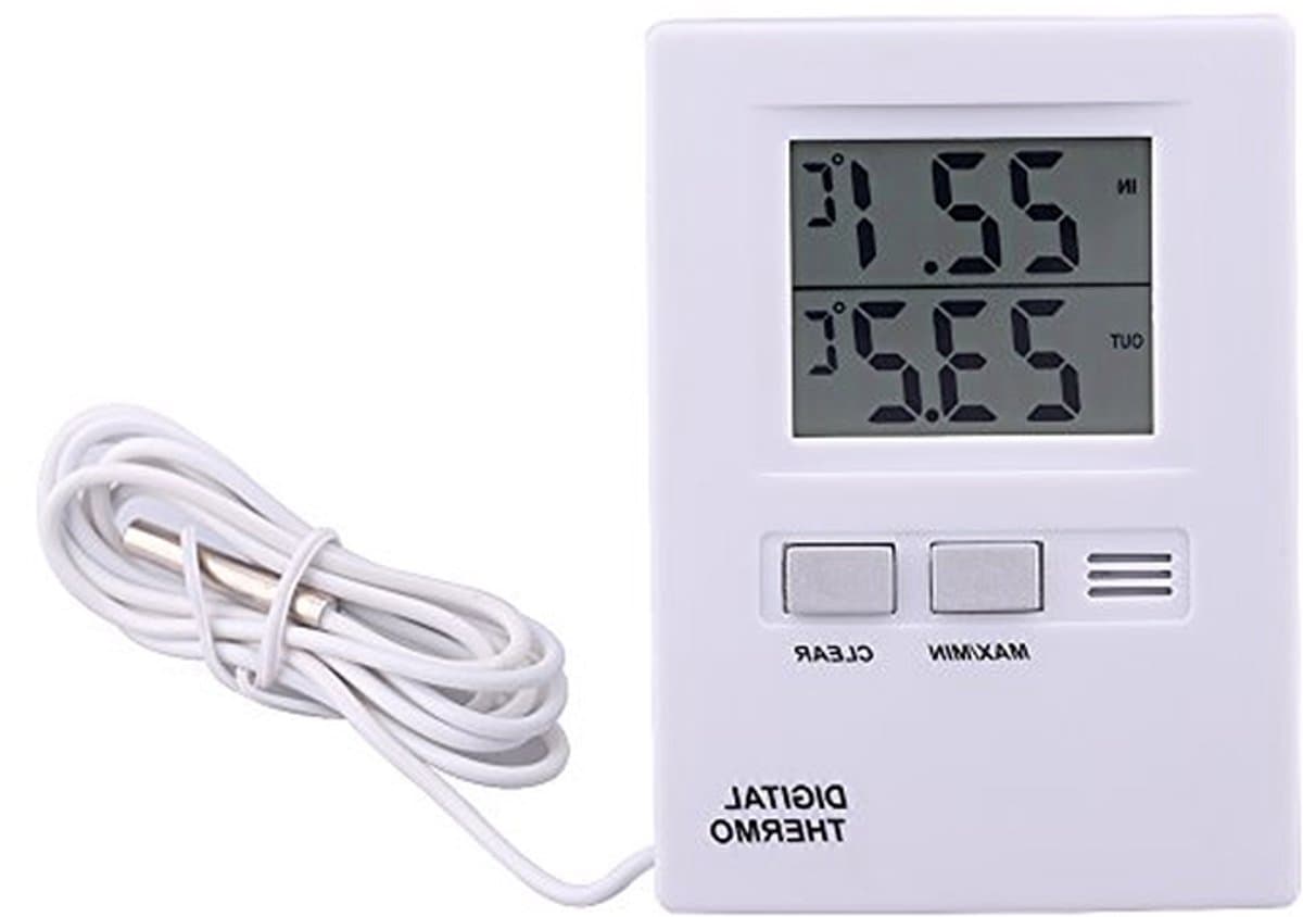 Digitale Koelthermometer - Temperatuurmeter LCD - Koelkast Monitoren - Twee Meetkanalen - 8.6 x 6.2 x 1.9 cm - Wit