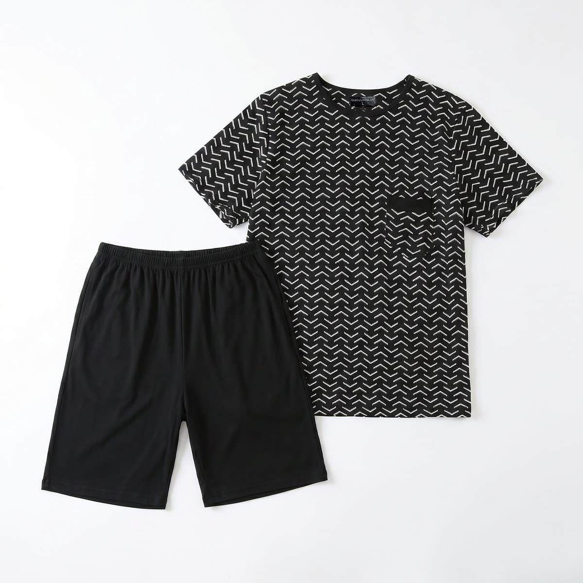 Heren Shortama Pyjama Korte Mouw T-shirt Korte Broek Shorts - Katoen - Zwart - Maat XXL - 2505-Black-XXL