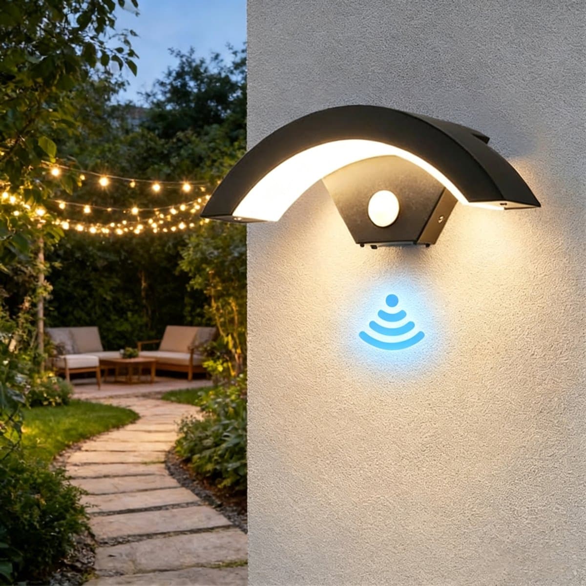 LED-wandlamp, moderne wandlamp met bewegingssensor, 24 W warmwit, IP65 waterdicht, zwart, voor binnen en buiten veranda, tuin, balkon, garage, 3000 K (Moet voor gebruik op het lichtnet worden aangesloten)