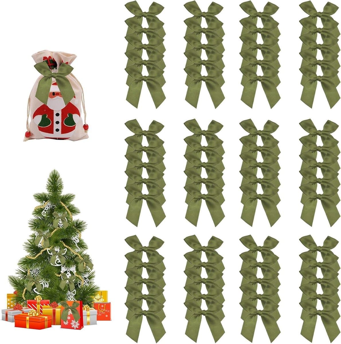 Kerstboom strikken - Cadeau decoratie - Feestelijke versiering - Set van 60 - N.v.t. - Groen